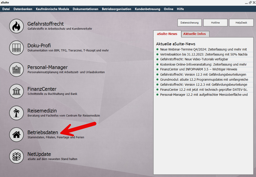 aSuite Grundmodul, Betriebsdaten