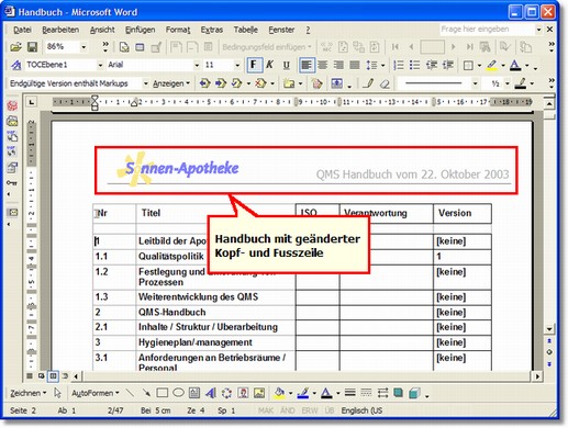 Apothekenlogo in Word für das Handbuch