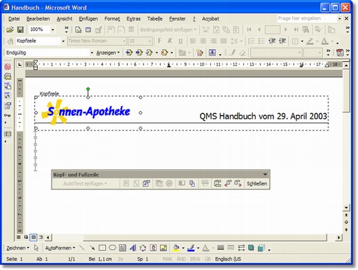 QMS-Profi: Kopfzeile