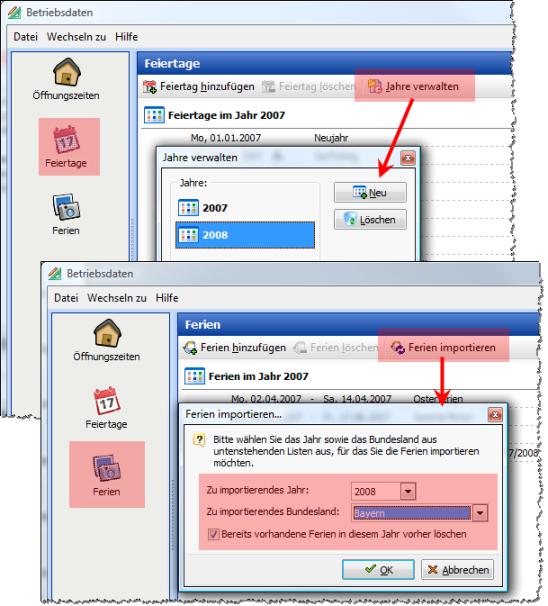 Feiertage und Ferien