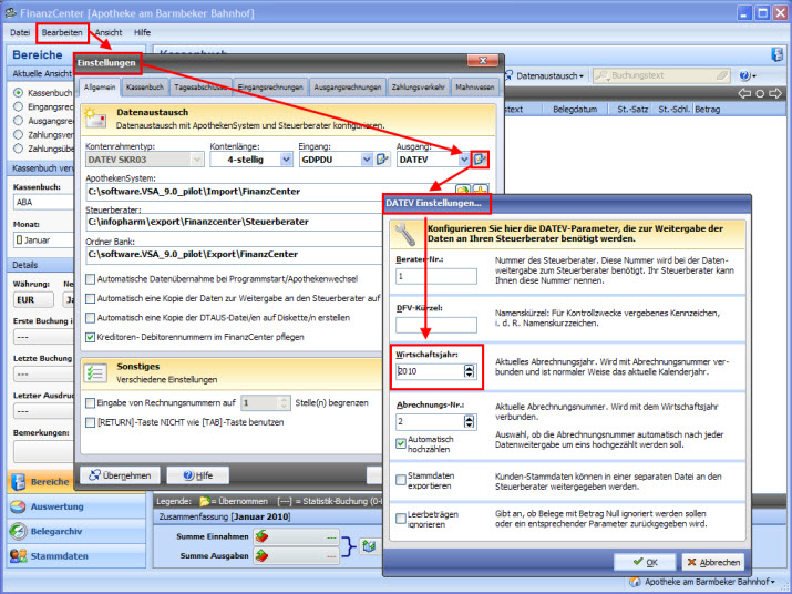 Einstellungen im FinanzCenter